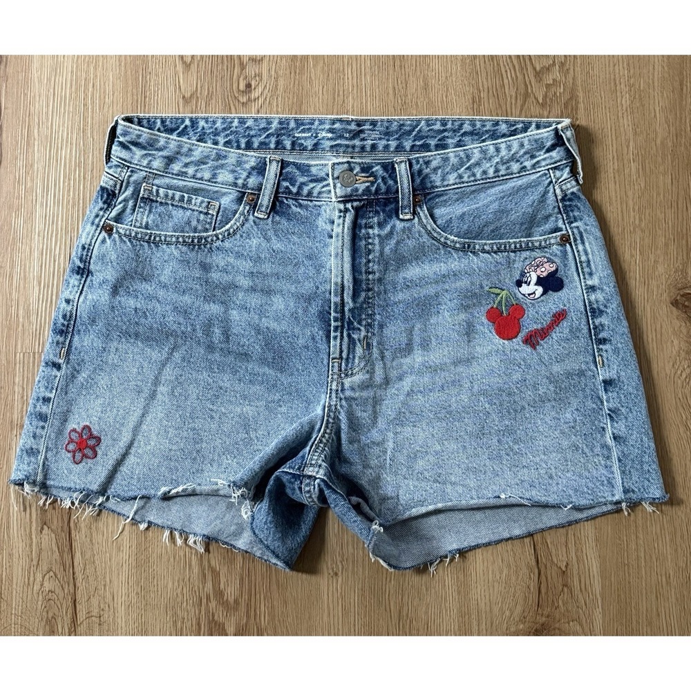 Disney Minnie Mouse x Old Navy Embroidered Denim Shorts High Rise Cutoff Size 12